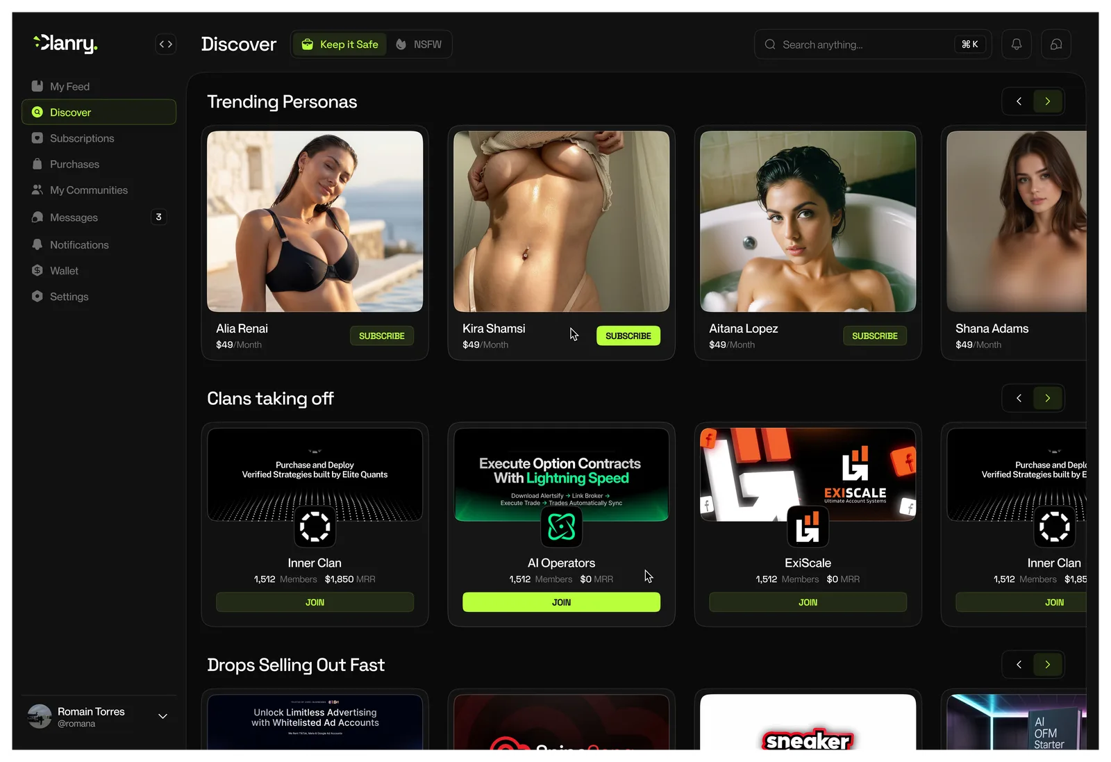 Discover — find creators, communities, drops